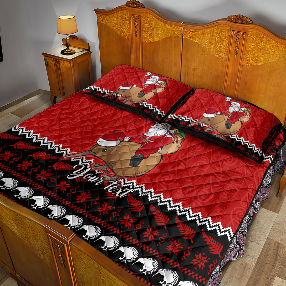 Personalised New Zealand Christmas Quilt Bed Set Kiwi Santa Claus Maori Meri Kirihimete - Wonder Print Shop