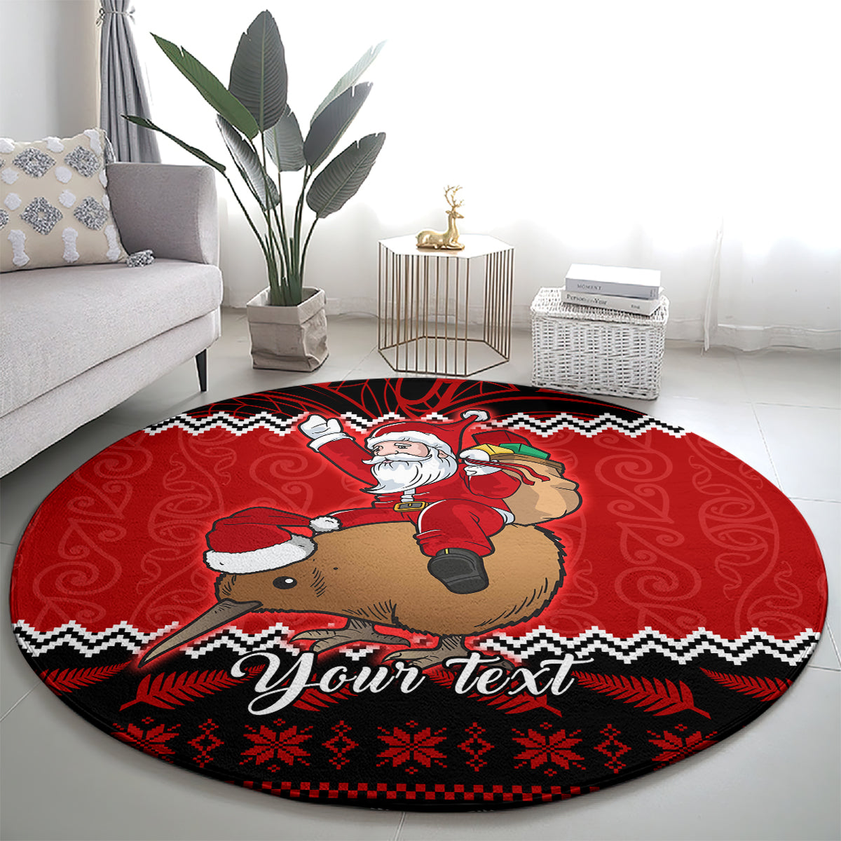 personalised-new-zealand-christmas-round-carpet-kiwi-santa-claus-maori-meri-kirihimete