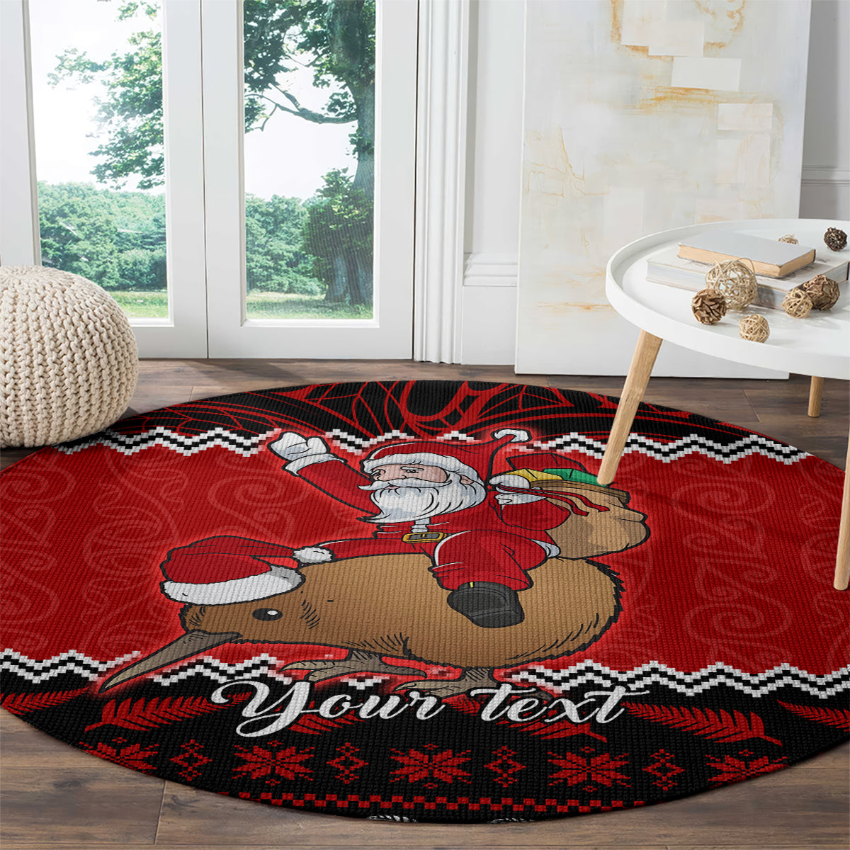 personalised-new-zealand-christmas-round-carpet-kiwi-santa-claus-maori-meri-kirihimete