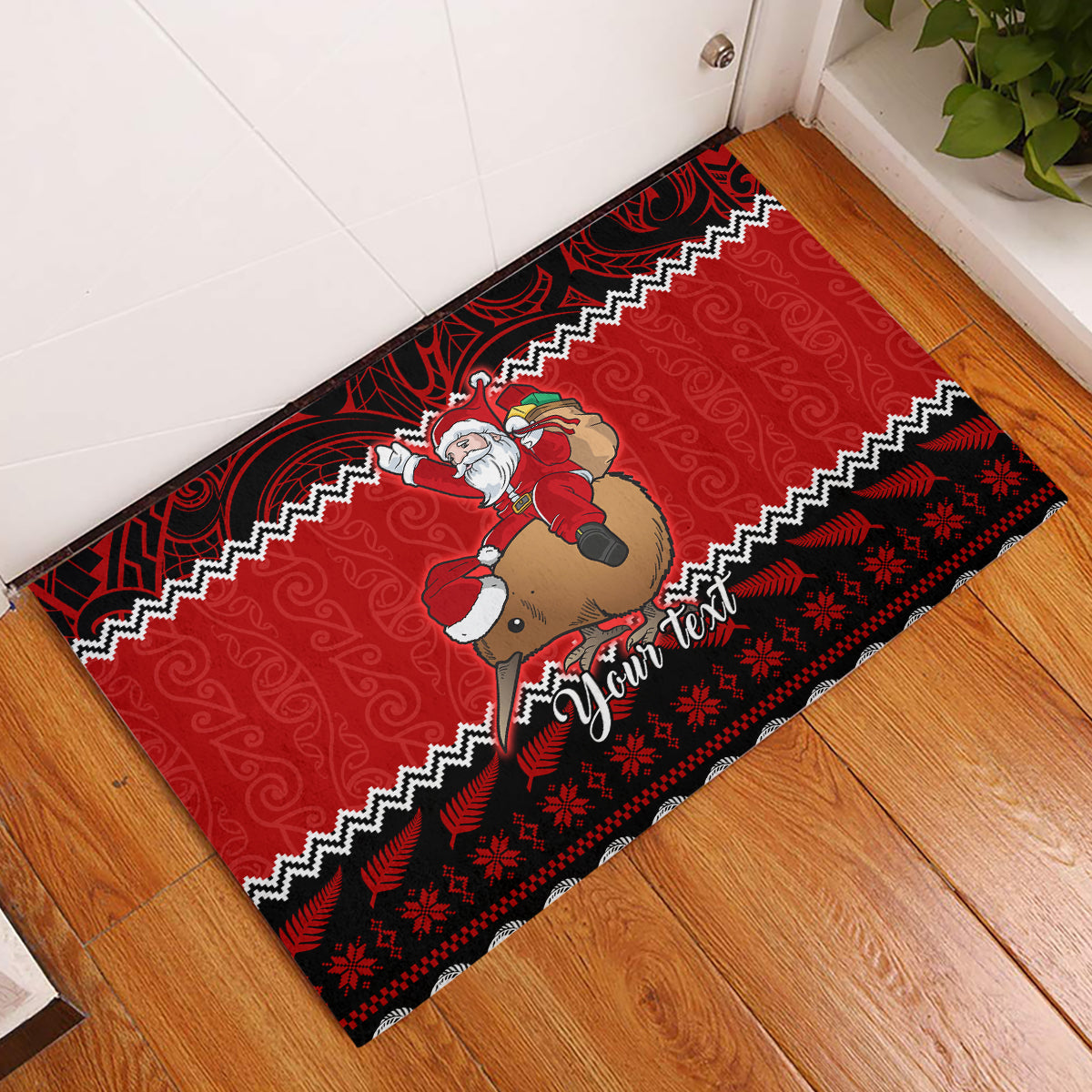 Personalised New Zealand Christmas Rubber Doormat Kiwi Santa Claus Maori Meri Kirihimete - Wonder Print Shop