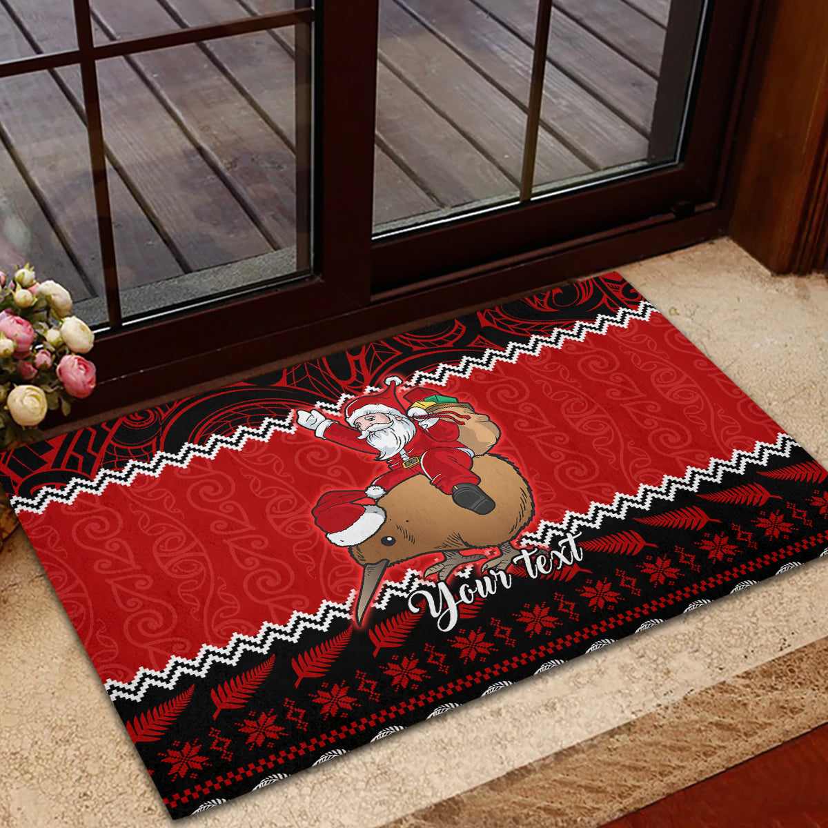 Personalised New Zealand Christmas Rubber Doormat Kiwi Santa Claus Maori Meri Kirihimete - Wonder Print Shop