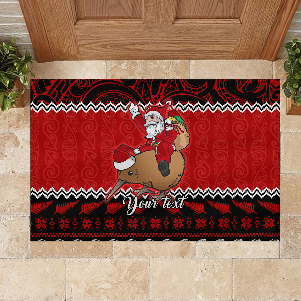 Personalised New Zealand Christmas Rubber Doormat Kiwi Santa Claus Maori Meri Kirihimete - Wonder Print Shop