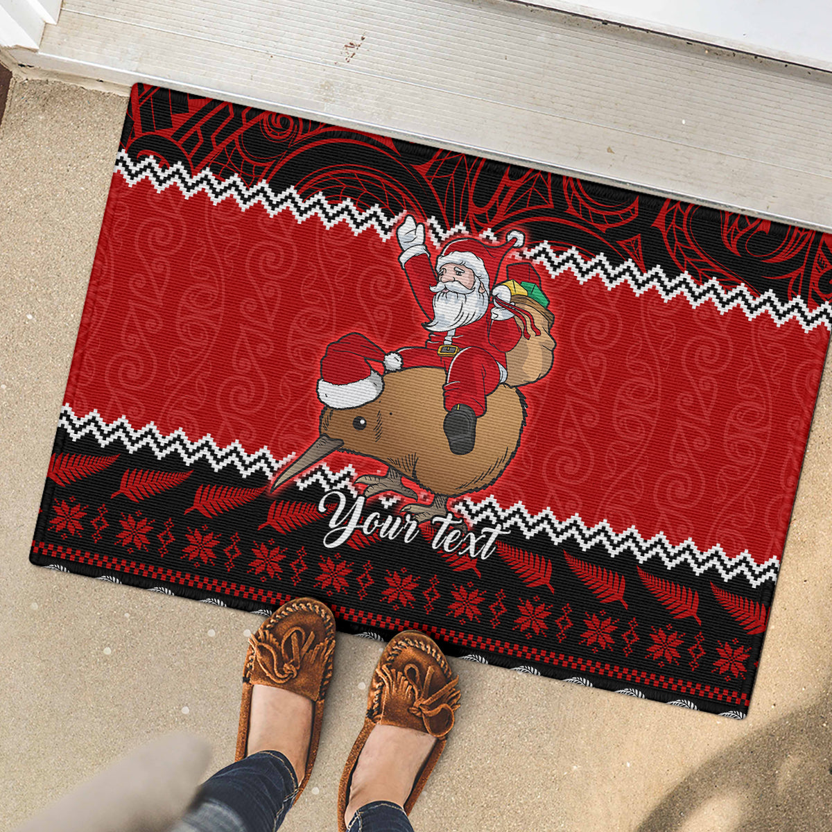 Personalised New Zealand Christmas Rubber Doormat Kiwi Santa Claus Maori Meri Kirihimete - Wonder Print Shop