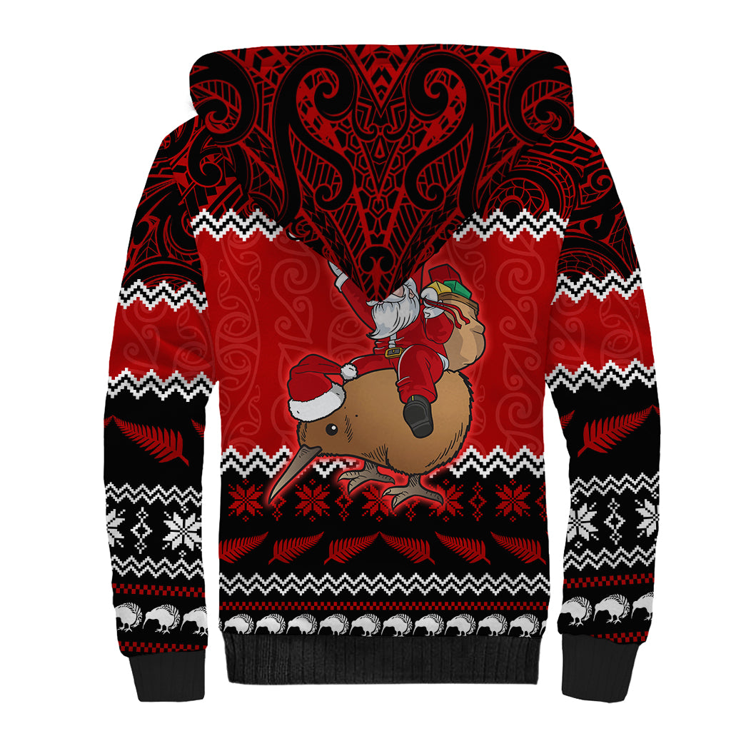 Personalised New Zealand Christmas Sherpa Hoodie Kiwi Santa Claus Maori Meri Kirihimete - Wonder Print Shop