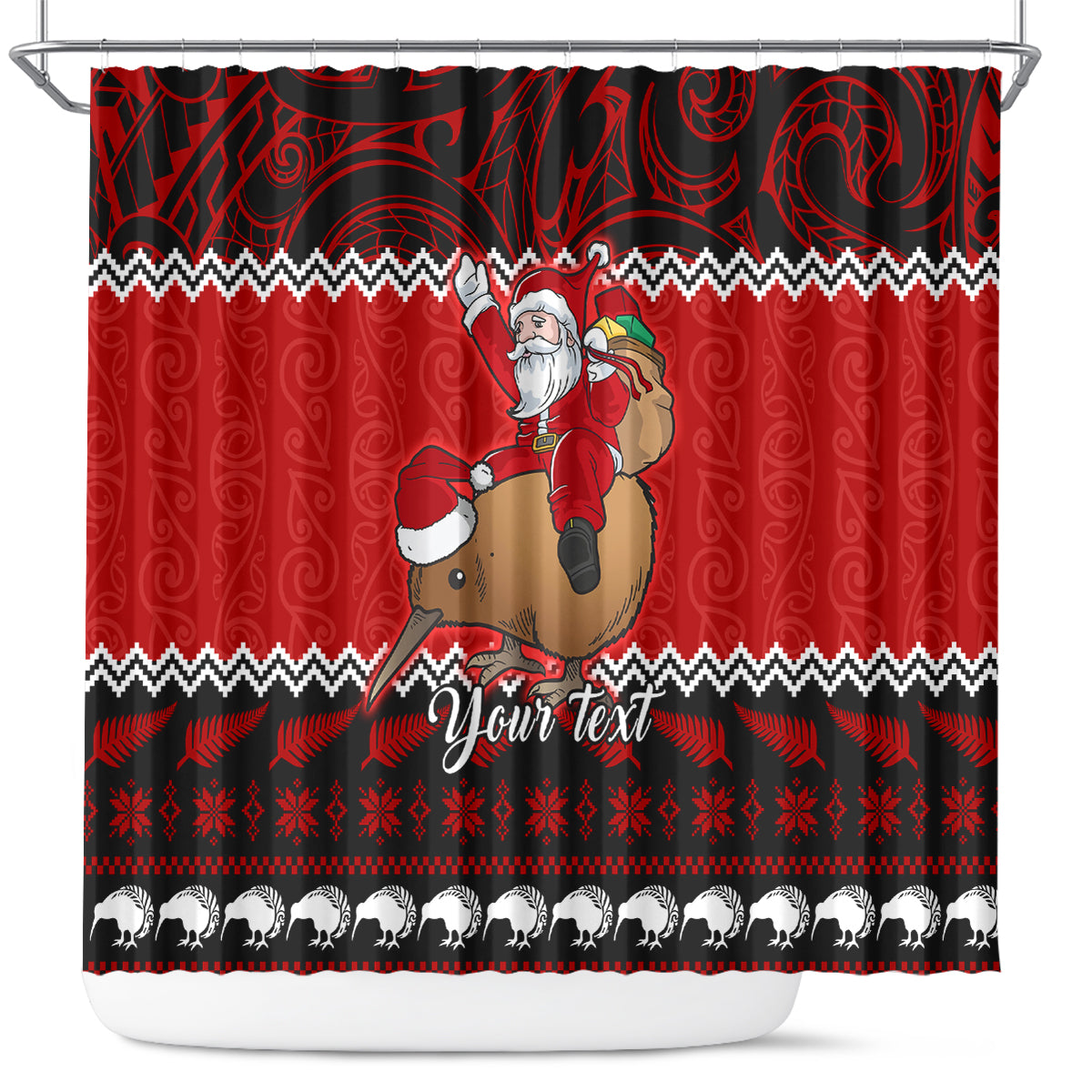 personalised-new-zealand-christmas-shower-curtain-kiwi-santa-claus-maori-meri-kirihimete