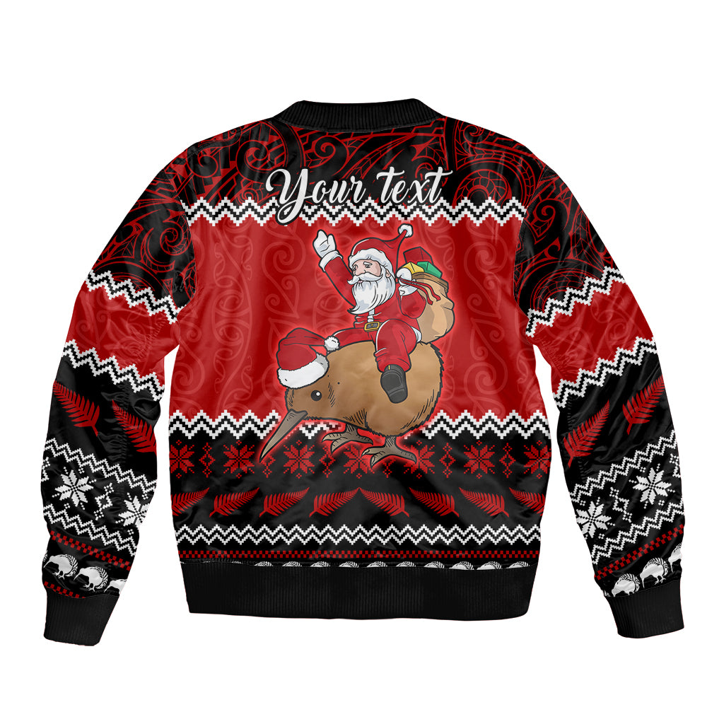 Personalised New Zealand Christmas Sleeve Zip Bomber Jacket Kiwi Santa Claus Maori Meri Kirihimete - Wonder Print Shop