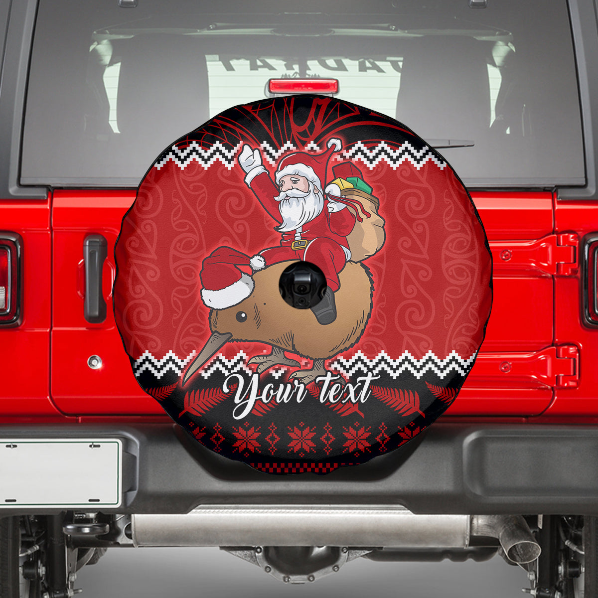 Personalised New Zealand Christmas Spare Tire Cover Kiwi Santa Claus Maori Meri Kirihimete - Wonder Print Shop