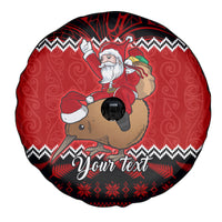 Personalised New Zealand Christmas Spare Tire Cover Kiwi Santa Claus Maori Meri Kirihimete - Wonder Print Shop