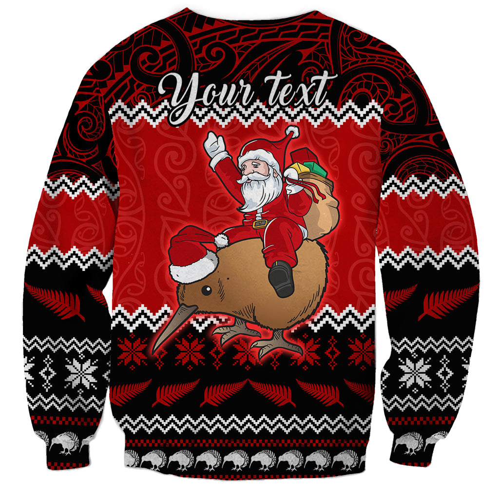 Personalised New Zealand Christmas Sweatshirt Kiwi Santa Claus Maori Meri Kirihimete - Wonder Print Shop