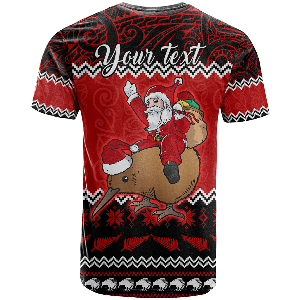 Personalised New Zealand Christmas T Shirt Kiwi Santa Claus Maori Meri Kirihimete - Wonder Print Shop