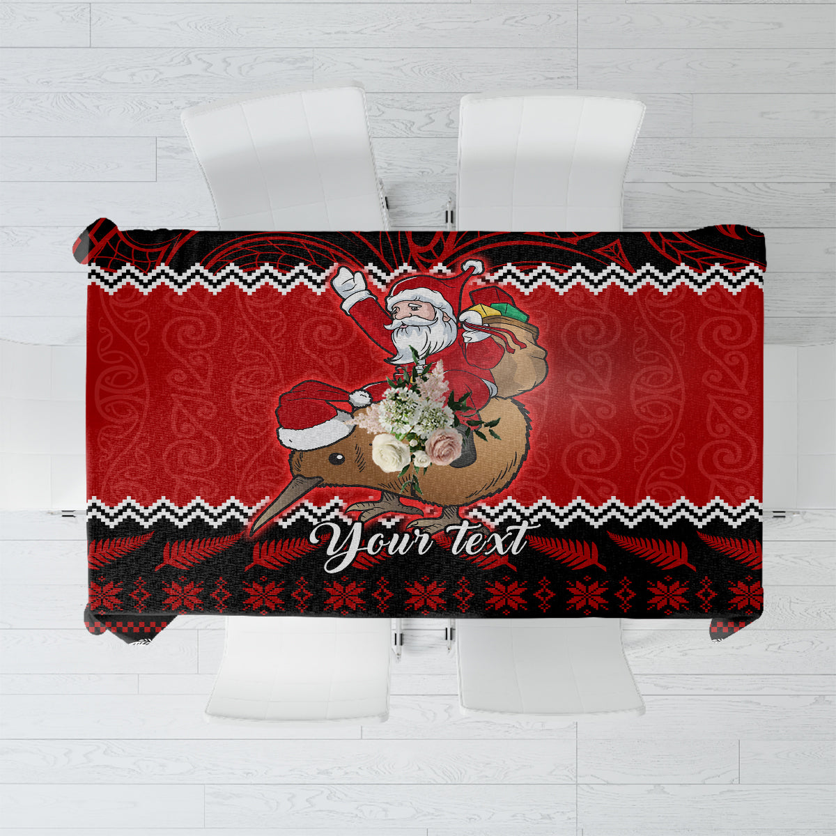 Personalised New Zealand Christmas Tablecloth Kiwi Santa Claus Maori Meri Kirihimete - Wonder Print Shop