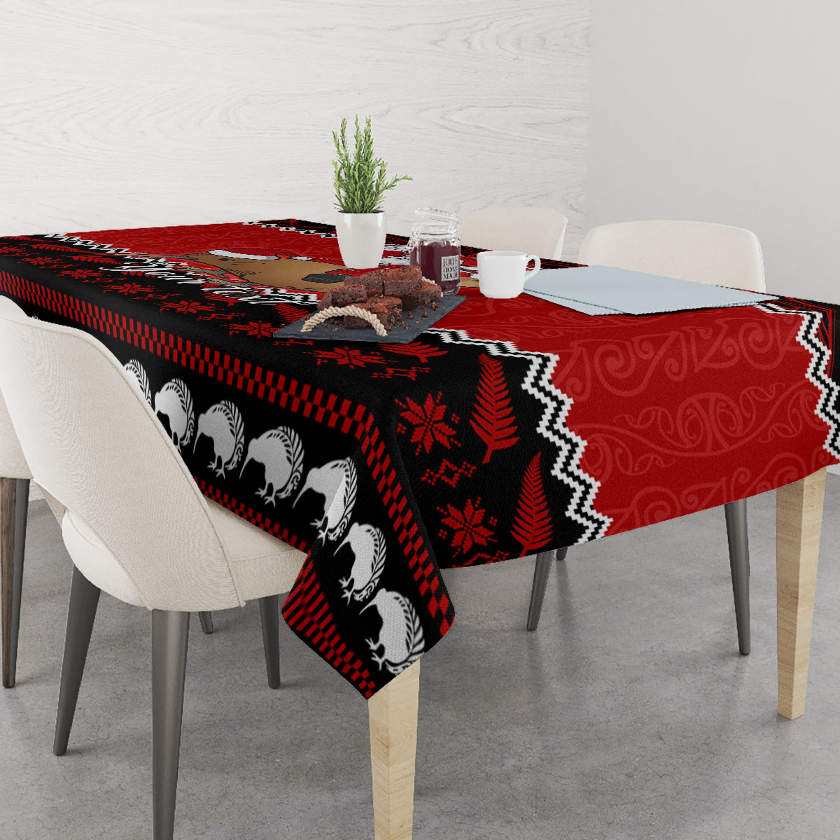 Personalised New Zealand Christmas Tablecloth Kiwi Santa Claus Maori Meri Kirihimete - Wonder Print Shop