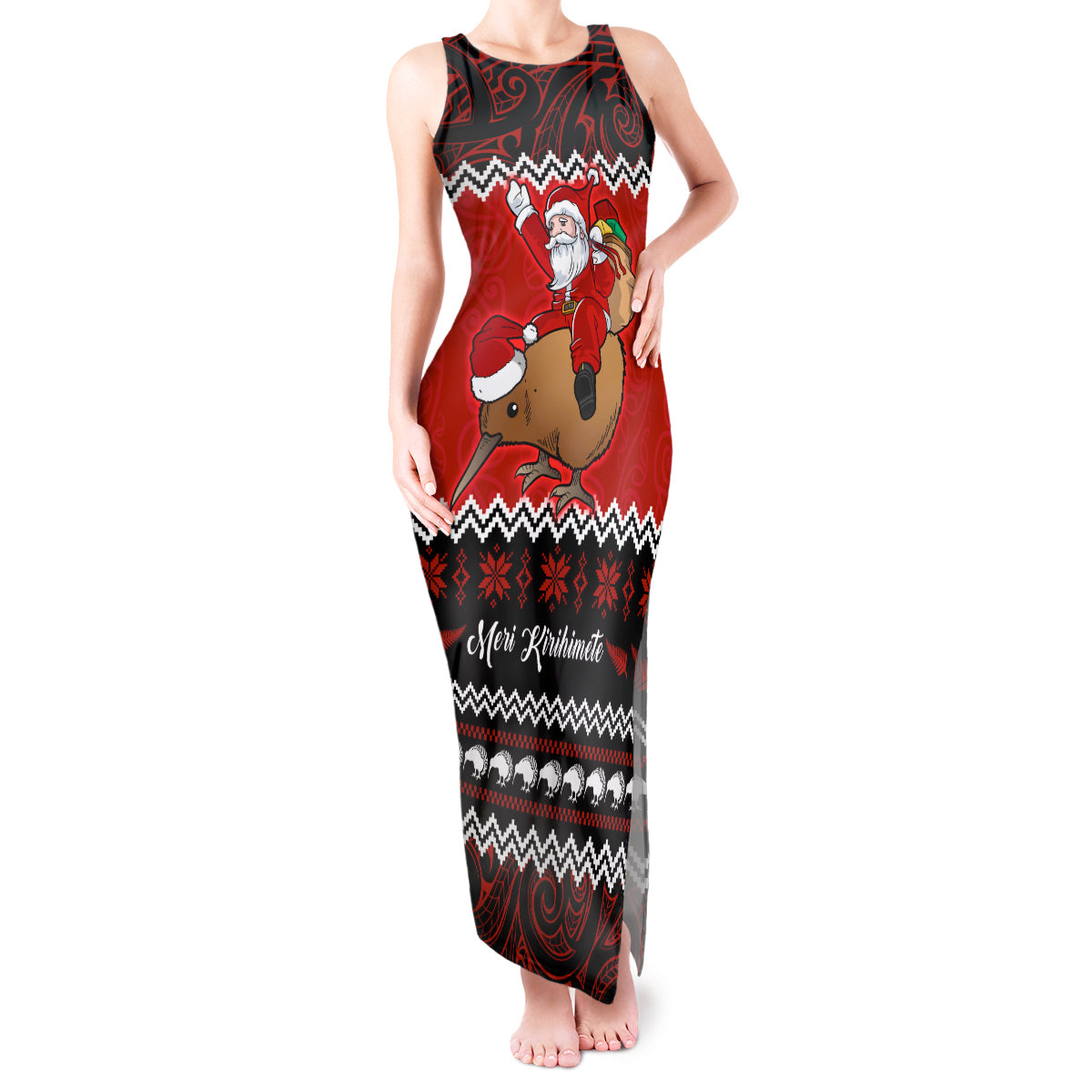 Personalised New Zealand Christmas Tank Maxi Dress Kiwi Santa Claus Maori Meri Kirihimete - Wonder Print Shop