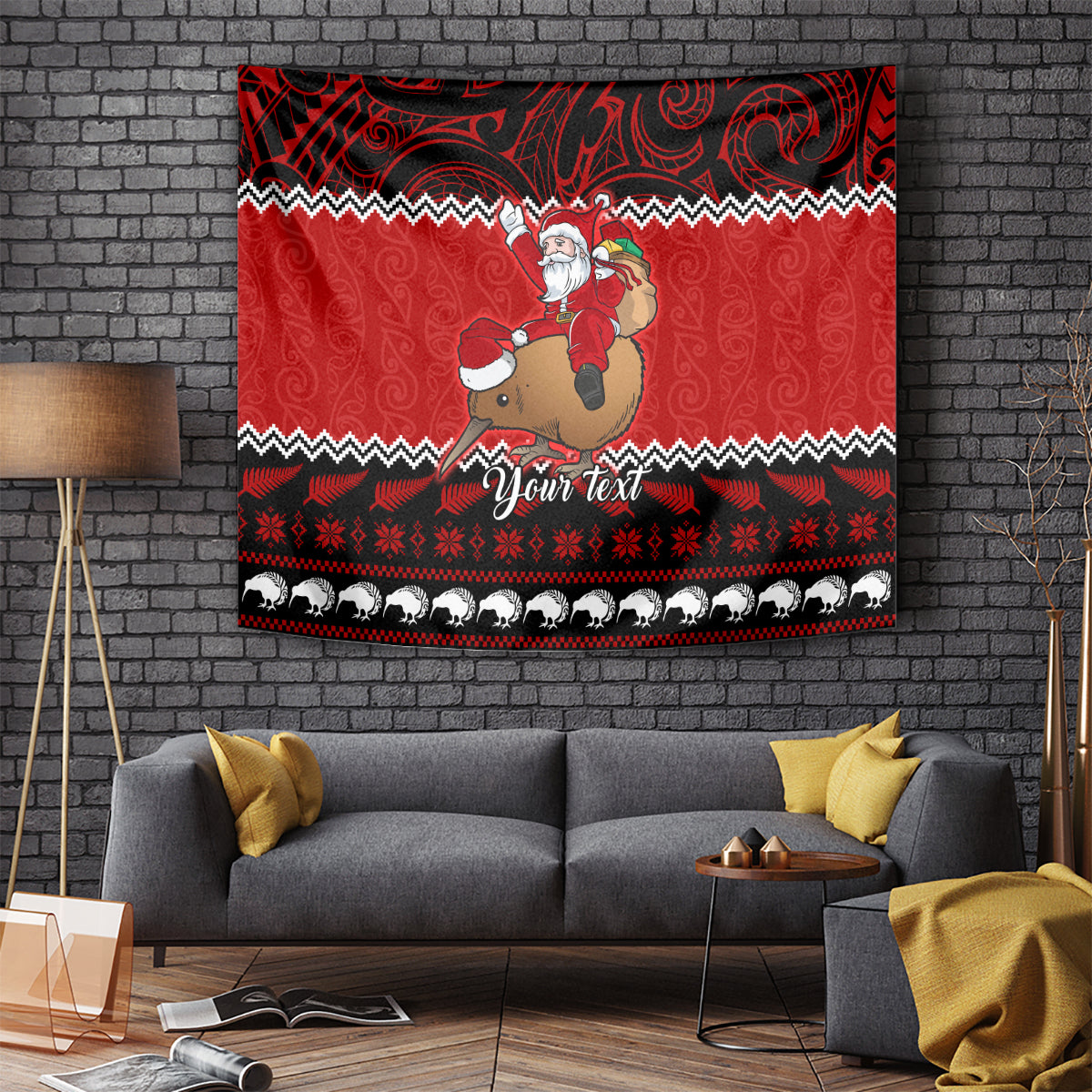 Personalised New Zealand Christmas Tapestry Kiwi Santa Claus Maori Meri Kirihimete - Wonder Print Shop
