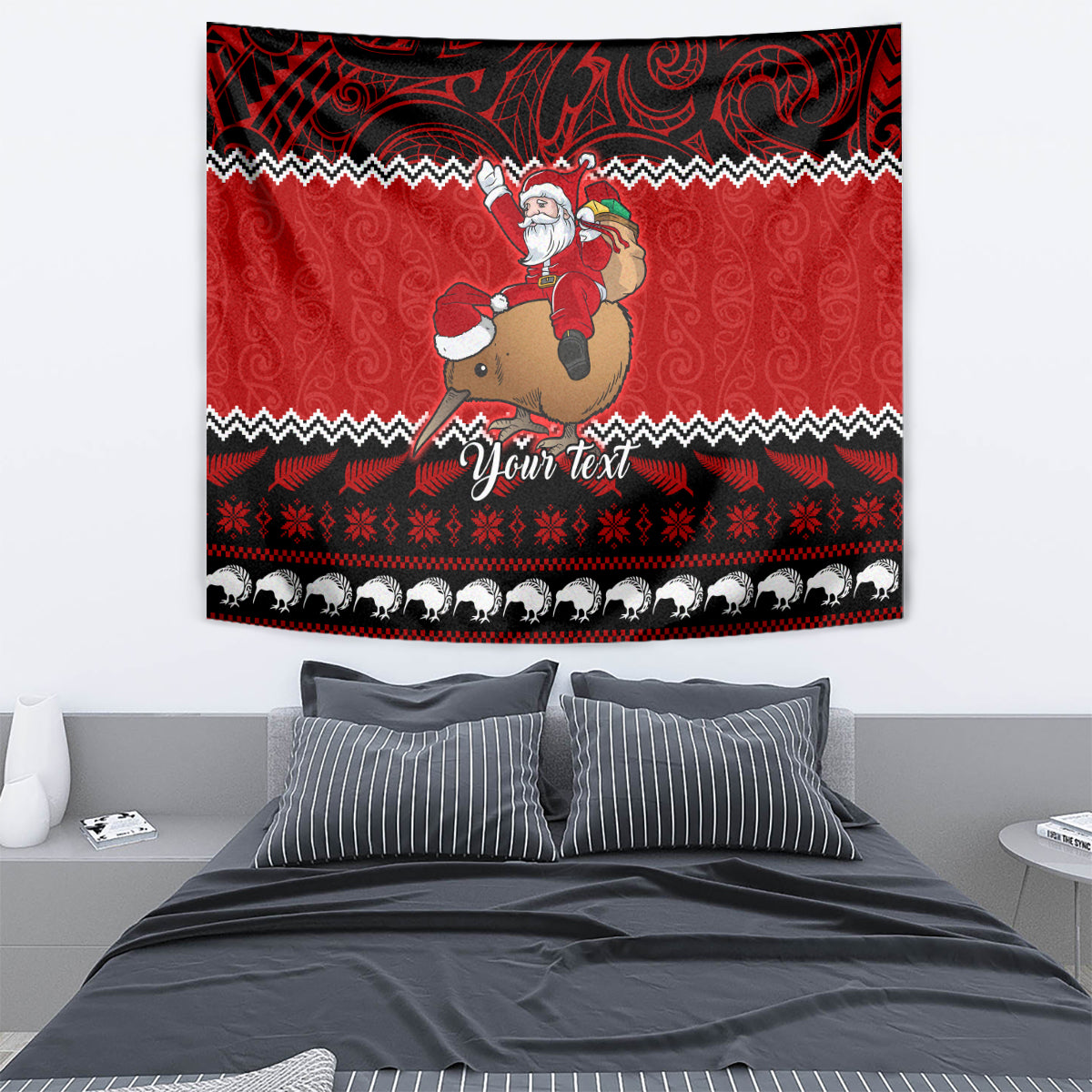 Personalised New Zealand Christmas Tapestry Kiwi Santa Claus Maori Meri Kirihimete - Wonder Print Shop