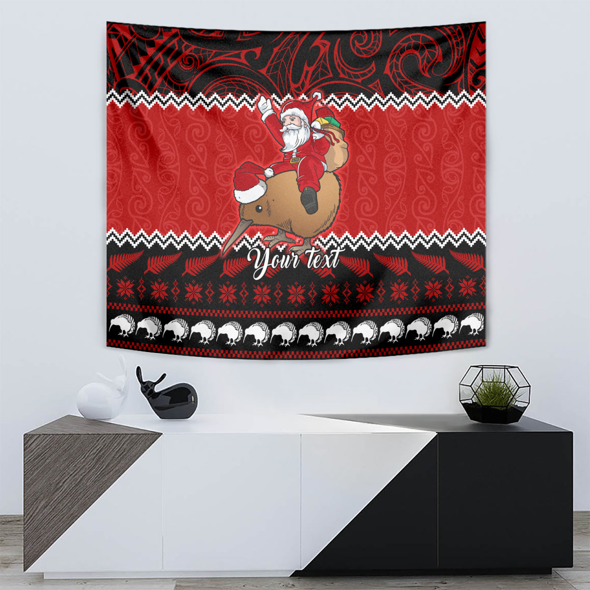Personalised New Zealand Christmas Tapestry Kiwi Santa Claus Maori Meri Kirihimete - Wonder Print Shop