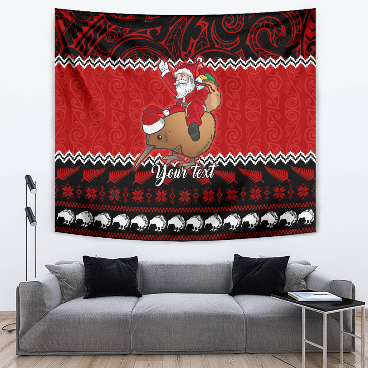 Personalised New Zealand Christmas Tapestry Kiwi Santa Claus Maori Meri Kirihimete - Wonder Print Shop