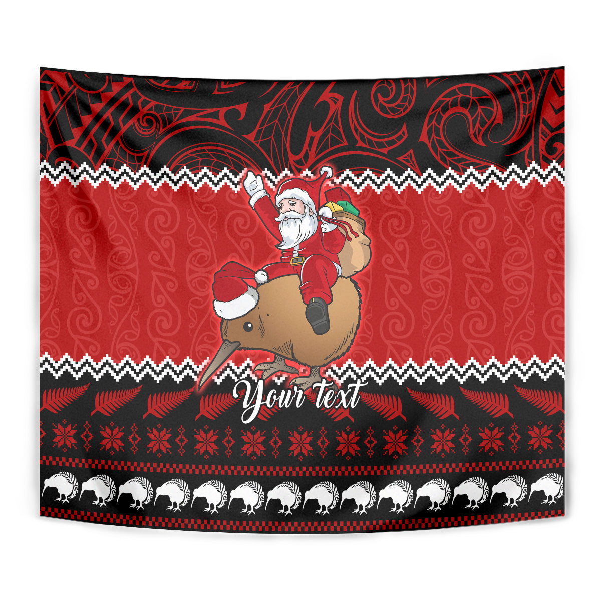 Personalised New Zealand Christmas Tapestry Kiwi Santa Claus Maori Meri Kirihimete - Wonder Print Shop