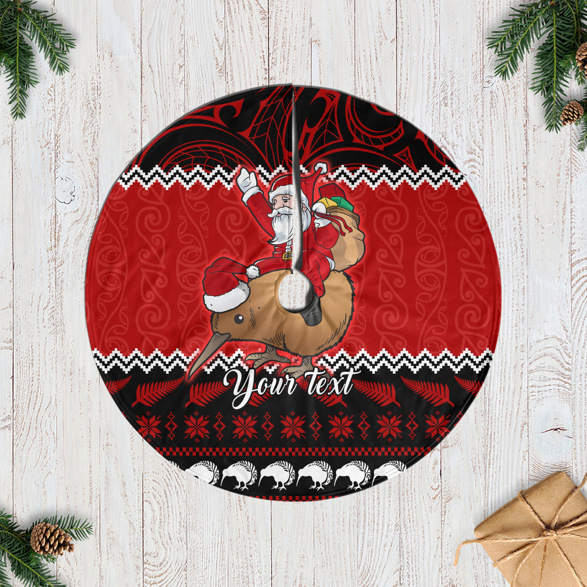 Personalised New Zealand Christmas Tree Skirt Kiwi Santa Claus Maori Meri Kirihimete - Wonder Print Shop