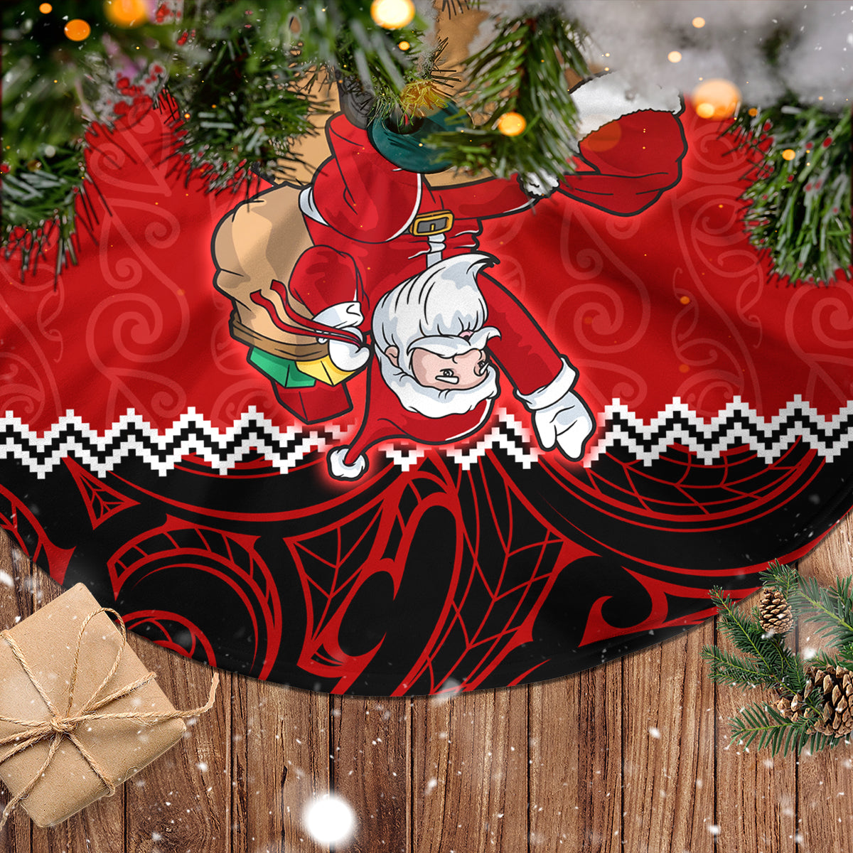 Personalised New Zealand Christmas Tree Skirt Kiwi Santa Claus Maori Meri Kirihimete - Wonder Print Shop