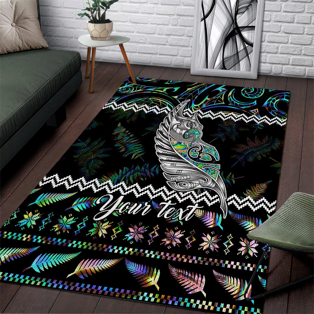 Personalised New Zealand Christmas Area Rug Maori Fern Manaia Meri Kirihimete with Papaua Shell LT9 - Wonder Print Shop