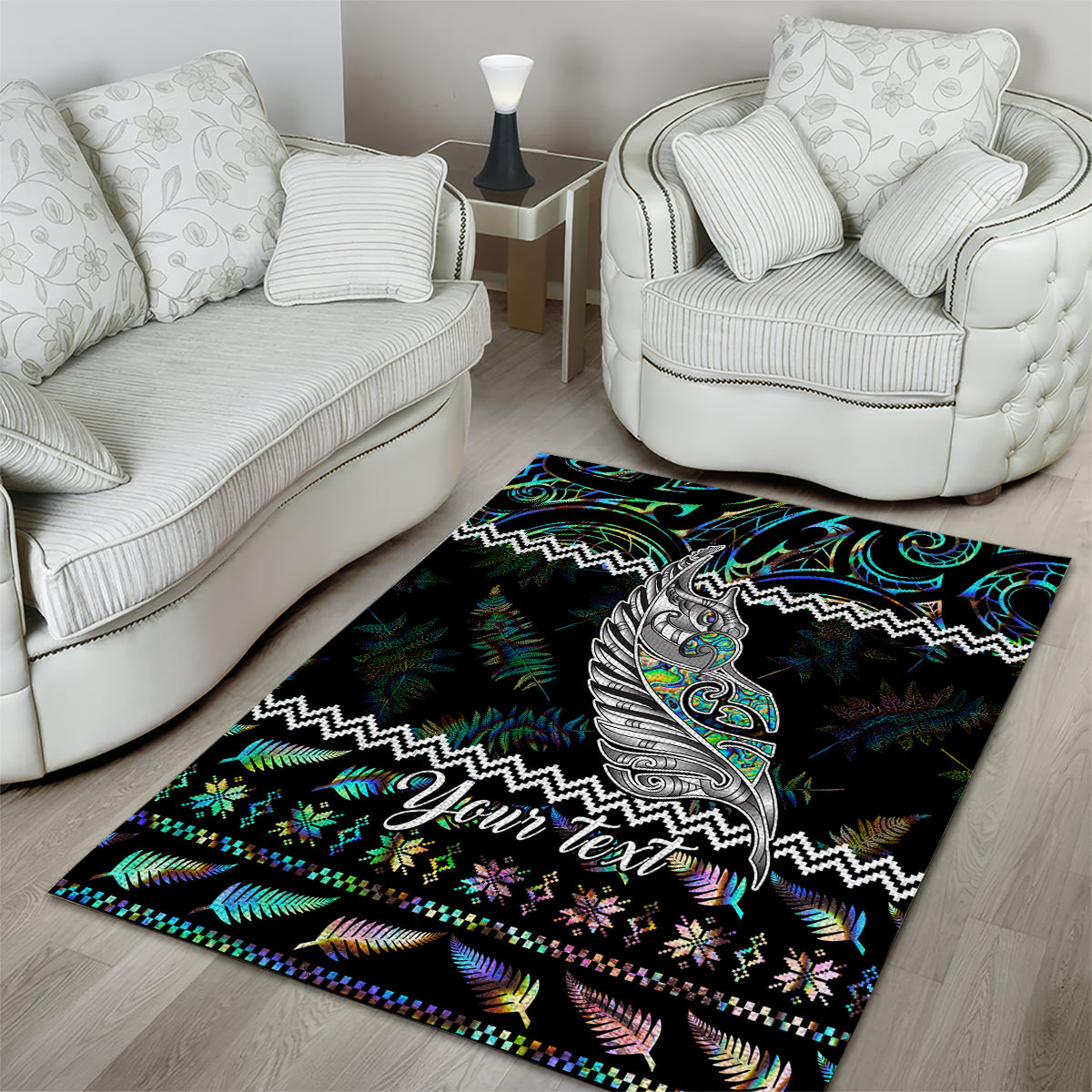 Personalised New Zealand Christmas Area Rug Maori Fern Manaia Meri Kirihimete with Papaua Shell LT9 - Wonder Print Shop