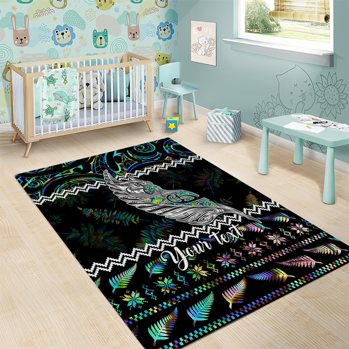 Personalised New Zealand Christmas Area Rug Maori Fern Manaia Meri Kirihimete with Papaua Shell LT9 - Wonder Print Shop