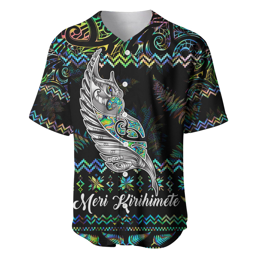 Personalised New Zealand Christmas Baseball Jersey Maori Fern Manaia Meri Kirihimete with Papaua Shell LT9 - Wonder Print Shop