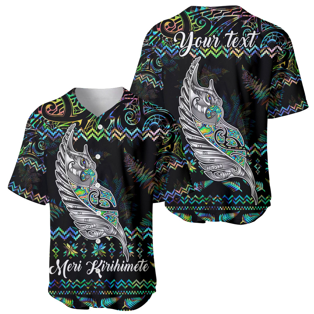Personalised New Zealand Christmas Baseball Jersey Maori Fern Manaia Meri Kirihimete with Papaua Shell LT9 - Wonder Print Shop