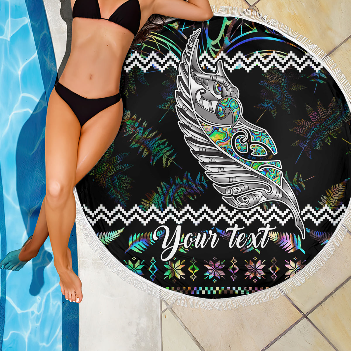 Personalised New Zealand Christmas Beach Blanket Maori Fern Manaia Meri Kirihimete with Papaua Shell LT9 - Wonder Print Shop