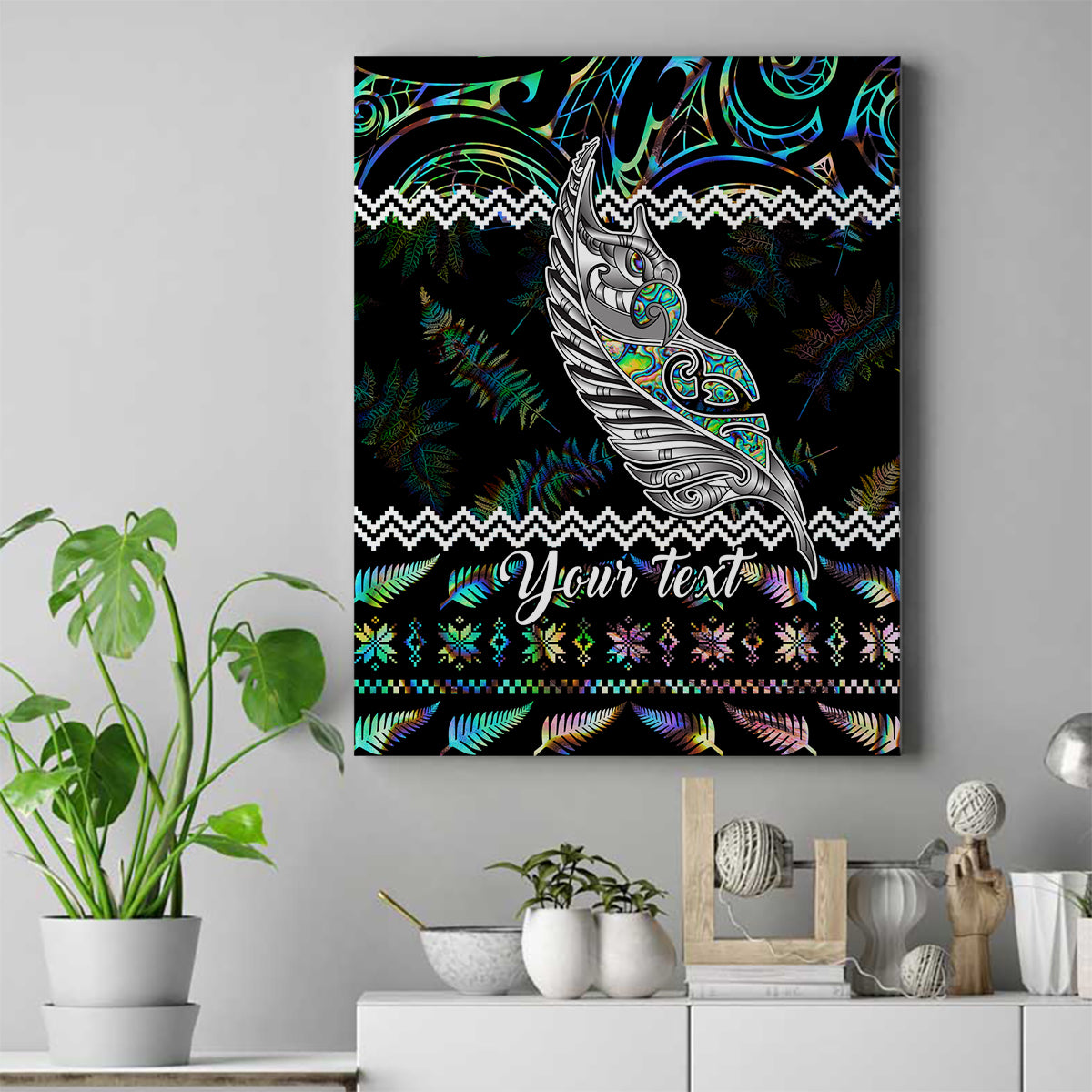 Personalised New Zealand Christmas Canvas Wall Art Maori Fern Manaia Meri Kirihimete with Papaua Shell LT9 - Wonder Print Shop