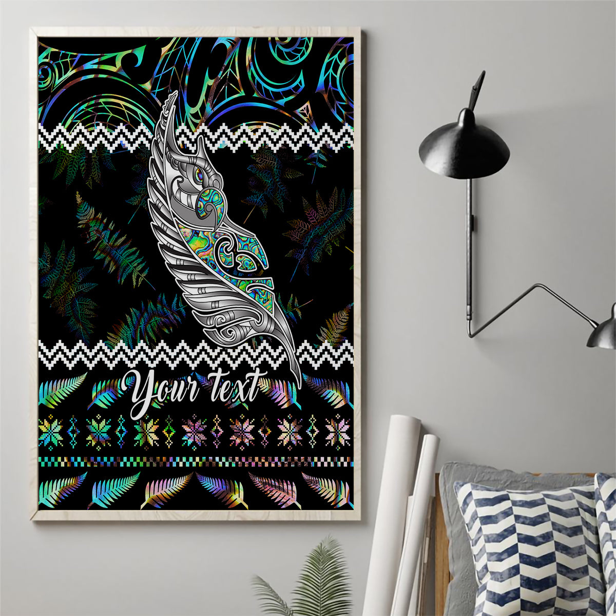 Personalised New Zealand Christmas Canvas Wall Art Maori Fern Manaia Meri Kirihimete with Papaua Shell LT9 - Wonder Print Shop