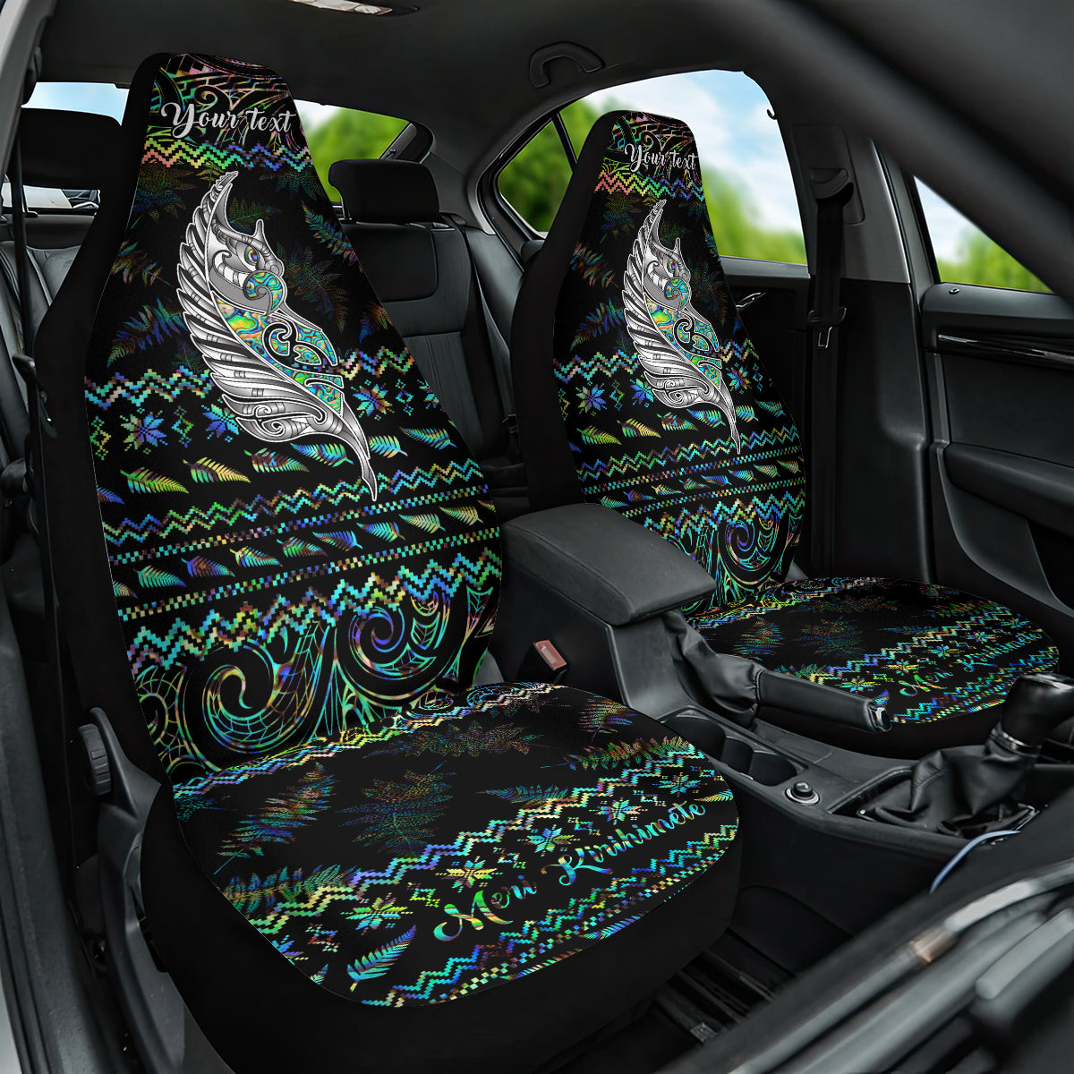 Personalised New Zealand Christmas Car Seat Cover Maori Fern Manaia Meri Kirihimete with Papaua Shell LT9 - Wonder Print Shop