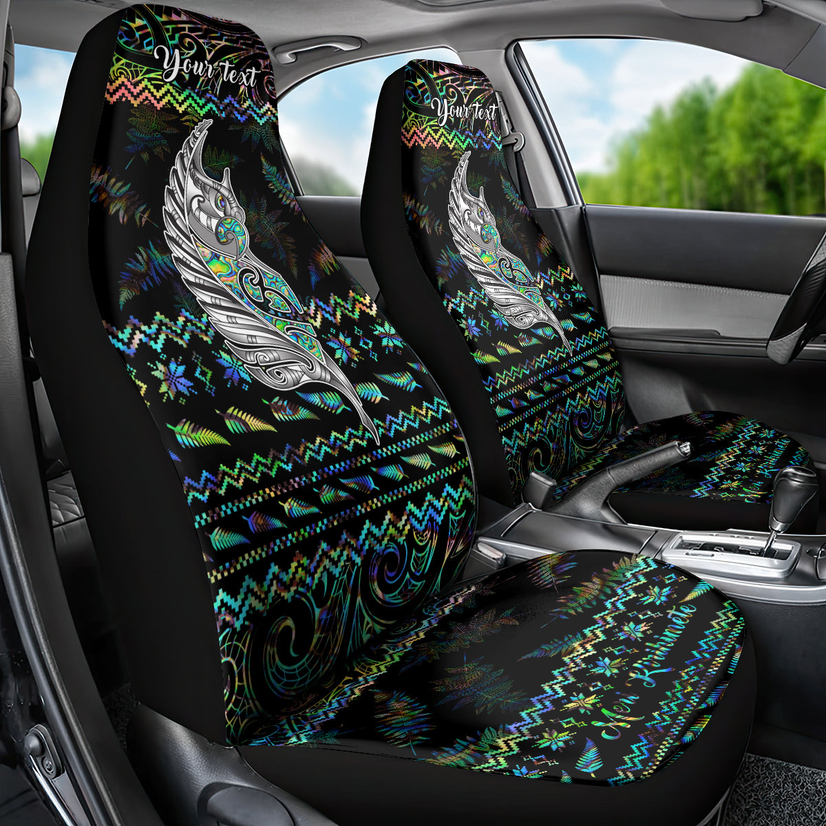 Personalised New Zealand Christmas Car Seat Cover Maori Fern Manaia Meri Kirihimete with Papaua Shell LT9 - Wonder Print Shop