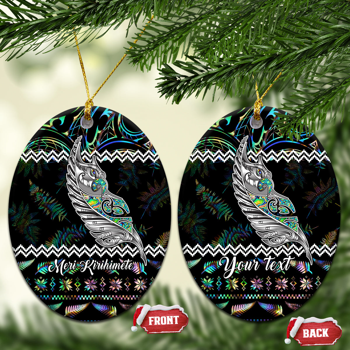 Personalised New Zealand Christmas Ceramic Ornament Maori Fern Manaia Meri Kirihimete with Papaua Shell LT9 - Wonder Print Shop
