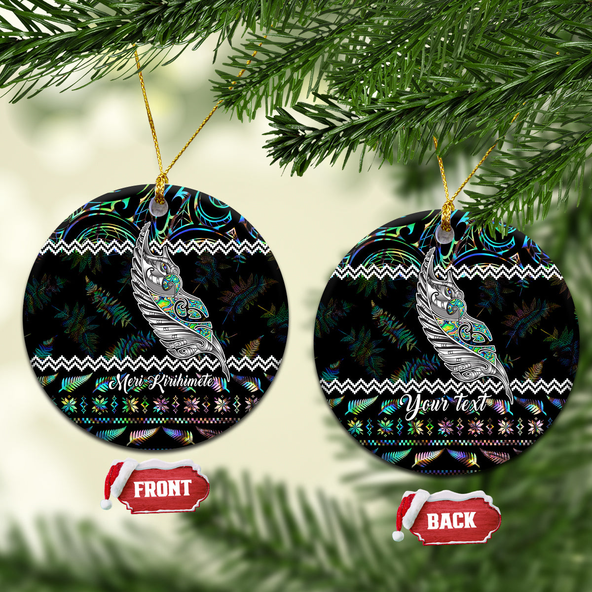 Personalised New Zealand Christmas Ceramic Ornament Maori Fern Manaia Meri Kirihimete with Papaua Shell LT9 - Wonder Print Shop