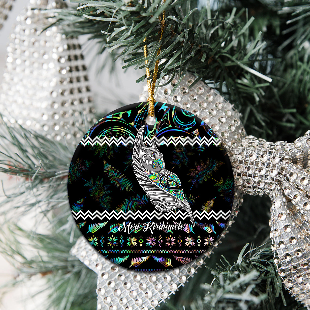 Personalised New Zealand Christmas Ceramic Ornament Maori Fern Manaia Meri Kirihimete with Papaua Shell LT9 - Wonder Print Shop