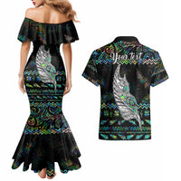 Personalised New Zealand Christmas Couples Matching Mermaid Dress and Hawaiian Shirt Maori Fern Manaia Meri Kirihimete with Papaua Shell LT9 - Wonder Print Shop