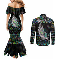 personalised-new-zealand-christmas-couples-matching-mermaid-dress-and-long-sleeve-button-shirt-maori-fern-manaia-meri-kirihimete-with-papaua-shell