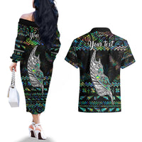 Personalised New Zealand Christmas Couples Matching Off The Shoulder Long Sleeve Dress and Hawaiian Shirt Maori Fern Manaia Meri Kirihimete with Papaua Shell LT9 - Wonder Print Shop