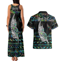 Personalised New Zealand Christmas Couples Matching Tank Maxi Dress and Hawaiian Shirt Maori Fern Manaia Meri Kirihimete with Papaua Shell LT9 - Wonder Print Shop