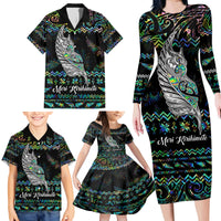 Personalised New Zealand Christmas Family Matching Long Sleeve Bodycon Dress and Hawaiian Shirt Maori Fern Manaia Meri Kirihimete with Papaua Shell LT9 - Wonder Print Shop