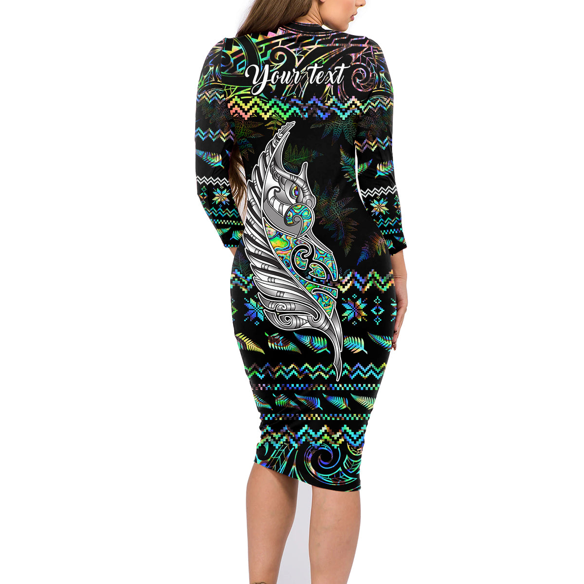 Personalised New Zealand Christmas Family Matching Long Sleeve Bodycon Dress and Hawaiian Shirt Maori Fern Manaia Meri Kirihimete with Papaua Shell LT9 - Wonder Print Shop