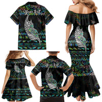 Personalised New Zealand Christmas Family Matching Mermaid Dress and Hawaiian Shirt Maori Fern Manaia Meri Kirihimete with Papaua Shell LT9 - Wonder Print Shop