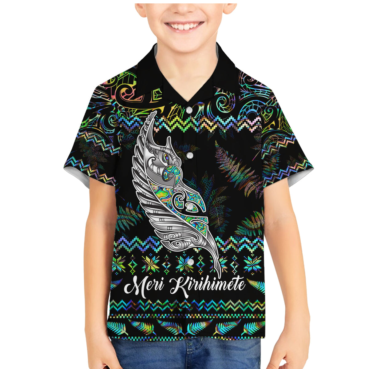 Personalised New Zealand Christmas Family Matching Mermaid Dress and Hawaiian Shirt Maori Fern Manaia Meri Kirihimete with Papaua Shell LT9 - Wonder Print Shop