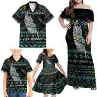 Personalised New Zealand Christmas Family Matching Off Shoulder Maxi Dress and Hawaiian Shirt Maori Fern Manaia Meri Kirihimete with Papaua Shell LT9 - Wonder Print Shop