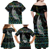 Personalised New Zealand Christmas Family Matching Off Shoulder Maxi Dress and Hawaiian Shirt Maori Fern Manaia Meri Kirihimete with Papaua Shell LT9 - Wonder Print Shop