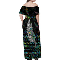 Personalised New Zealand Christmas Family Matching Off Shoulder Maxi Dress and Hawaiian Shirt Maori Fern Manaia Meri Kirihimete with Papaua Shell LT9 - Wonder Print Shop