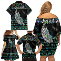 Personalised New Zealand Christmas Family Matching Off Shoulder Short Dress and Hawaiian Shirt Maori Fern Manaia Meri Kirihimete with Papaua Shell LT9 - Wonder Print Shop