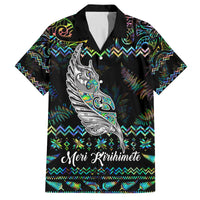 Personalised New Zealand Christmas Family Matching Off Shoulder Short Dress and Hawaiian Shirt Maori Fern Manaia Meri Kirihimete with Papaua Shell LT9 - Wonder Print Shop